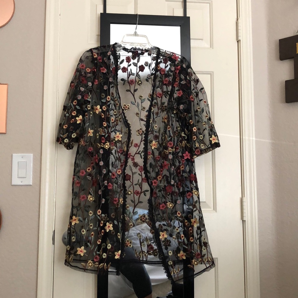 Vivid Sheer Floral Cardigan Sz L